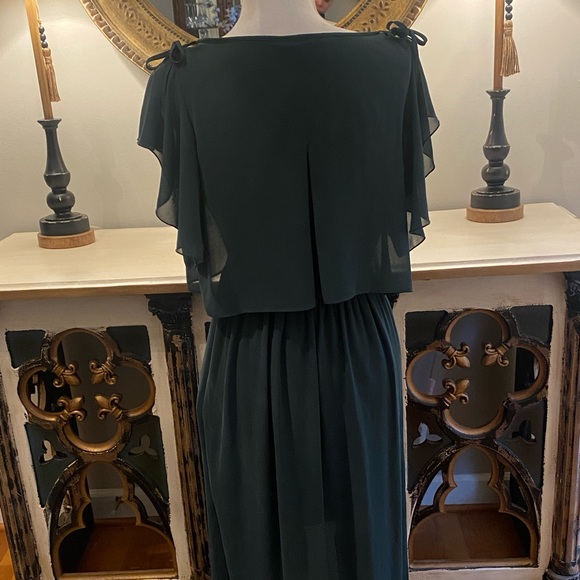 💚 La Babite Hunter Green Chiffon Maxi Dress Flutter Sleeves Size 8 160/38 - Picture 4 of 5